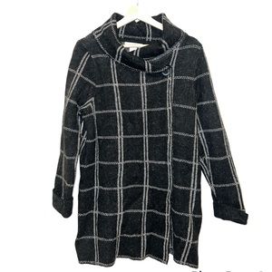 Ellen Tracy Black & White Plaid Jacquard Sweater Coat